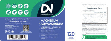 Divinity Nutra Magnesium Ashwagandha Supplement Calming Magnesium Glycinate & Malate Vitamin B6 for Muscles Bone Health Support Muscle Recovery Calm & Relaxation 468mg 120 ct (2 Month Supply)