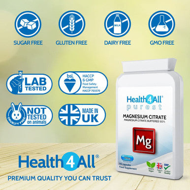 Health4All Magnesium Citrate 750mg 90 Capsules (V) (225mg Elemental Magnesium) Purest