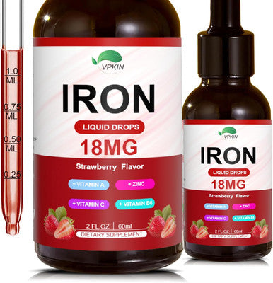 Liquid Iron Supplement For Women & Men,Organic Iron Complex With Folate,Vitamin C,B12 For Faster Absorption & Immune Support,Vegan(Strawberry,2 Fl Oz)