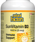 Natural Factors Vitamin D3 1000 IU 25 mcg Supports Strong Bones Muscles and Immune Function 180 Tablets