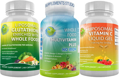 Daily Vegan Whole Food Multivitamin Plus For Men Women No Iron Liposomal Vitamin C Liquid Gel 1100Mg Liposomal Glutathione 500Mg