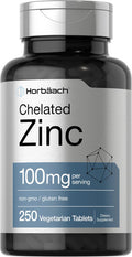 HorbAach Chelated Zinc Supplement 100Mg 250 Tablets High Potency & Superior Absorption Vegetarian, Non-Gmo, Gluten Free