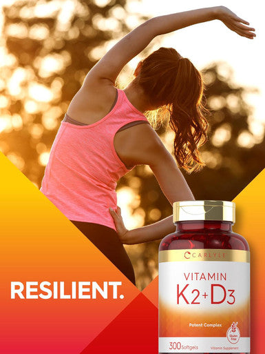 Carlyle Vitamin K2 And D3 Supplement 300 Softgels 200Mcg K2 Mk7 & 10,000 Iu D3 Non-Gmo, Gluten Free