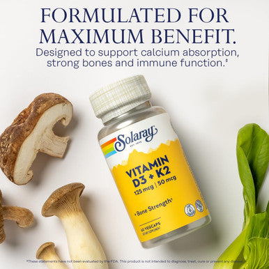 Solaray Vitamin D3 + K2 | for Immune Support, Calcium Absorption, and Support for Healthy Cardiovascular System & Arteries | Non-GMO & No Soy (120 CT)