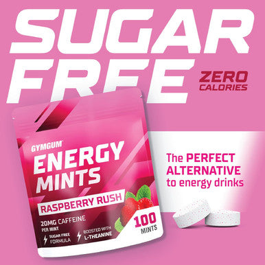 Energy Caffeine Mints Caffeine + L-Theanine + B Vitamins Caffeinated Mints With 60Mg Caffeine Per Serving Delicious Sugar Energy Mints (Raspberry Rush, 100 Count)