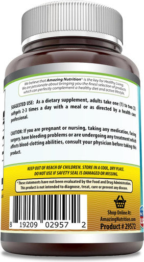 Amazing Nutrition Omega Triple Strength Fish Oil Supplement |1360 Mg Per Serving | 60 Softgels | Lemon Flavor | Non-GMO | Gluten | Made in USA