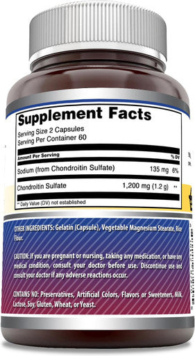 Amazing Nutrition Formulas Chondroitin Sulfate 1200 mg Per Serving Supplement | Capsules | Non-GMO | Gluten | Made in USA (120 Count)
