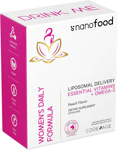 Codeage Liposomal Women's Daily Vitamins Liquid Pouch Formula Vegan Omega-3 Liquid Multivitamin Supplement Biotin Vitamins A B C D E Riboflavin Berry - Non-GMO - 30 Pouches