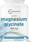 Micro Ingredients Pure Magnesium Glycinate 400Mg Per Serving 240 Capsules Chelated Mineral Supplements With Elemental Form NonGmo Filler