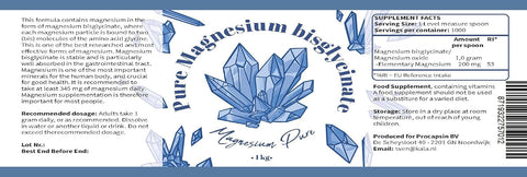 Pure Magnesium Bisglycinate Powder Bisglycinate 200mg Elemental Magnesium per gram Without Mag. Stearate (500)