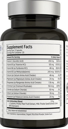LES Labs DeToxx Better Mornings Liver Support Alcohol Metabolism Electrolyte Replenishment Prickly Pear Milk Thistle LCysteine 60 Capsules