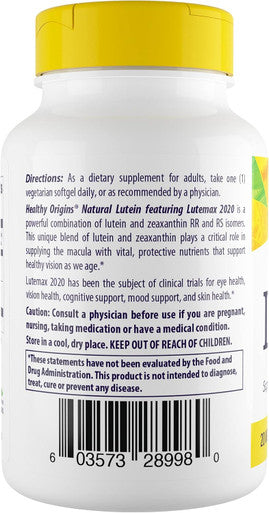 Healthy Origins Lutein Lutemax 2020 Supplement, 20 mg, 180 Count