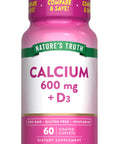 Nature's Truth Calcium 600 mg with Vitamin D3 Coated Caplets Calcium Carbonate Vegetarian NonGMO and Gluten Free Supplement Calcium Carbonate Vegetarian NonGMO and Gluten Free Supplement