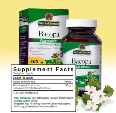 Nature'S Answer Bacopa 500mg 90-Capsules | Promotes Cognitive Function | Mental Clarity Support | Gluten- Non-GMO Vegan No Preservatives or Artificial Flavors | Single Count
