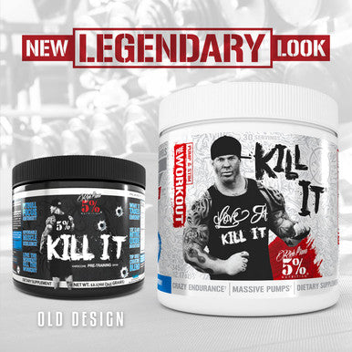 5% Nutrition Rich Piana Kill It Pre Workout Powder w/ Creatine, Jitter-Free , NO-Booster, Beta Alanine, L-Citrulline for Focus, Pump, Endurance, Recovery 13.23 oz, 30 Srvgs (Blue Raspberry)