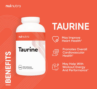 Nui Nutra Taurine Supplement | 1000mg Capsules | 300 Servings | Supports Metabolism, Liver, Eyes, Brain, Heart, & Digestive System | Promotes Nerve & Muscle Growth | Pre-Workout