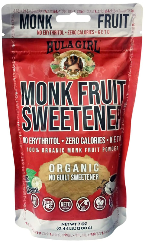 Hula Girl Organic Vanilla Monk Fruit Sweetener ÃƒÂ¢Ã¢â€šÂ¬Ã¢â‚¬Å“ Zero Cal & Keto No Erythritol 7 Oz (0.44LB) 200 Grams Bag