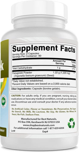 Best Naturals Fenugreek Seed 610 mg 180 Capsules