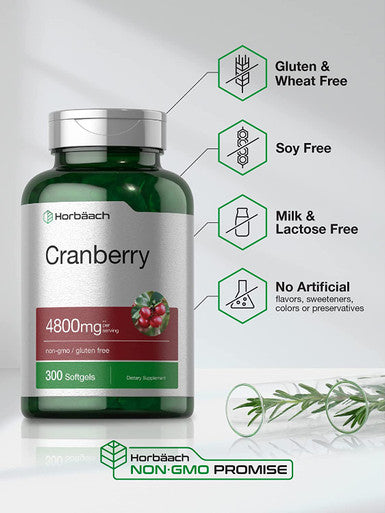Cranberry Supplement | 4800mg | 300 Softgels | Non-GMO and Gluten Free Cranberry Pills from Concentrate Extract | by Horbaach
