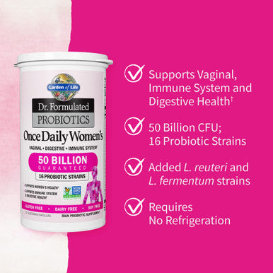 Garden of Life Children & Women Probiotic Bundle: Dr. Formulated Kids+ Berry Cherry Probiotics 5 Billion Cfu 30 Chewables + Once Daily Women S Probiotics 50 Billion Cfu - 30 Capsules Shelf Stable