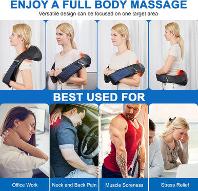 Neck And Shoulder Massager With Heat Shiatsu Back Massage Pillow With 3D Deep Tissue Kneading For Foot, Legs, Body Muscle - Use At Home, Office & Car