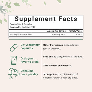 Micro Ingredients Vitamin B3 Niacinamide 500mg Per Capsule 400 Capsules | 1000mg Flush Niacin Per Serving Essential B Vitamin Supplement | Skin Care Health & Energy Support | Non-GMO Gluten