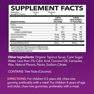 Family Elderberry Gummies with Zinc and Vitamin C Herbal Supplements Ingredient for Potent Antioxidant Support Immune Defense Adult and Kids