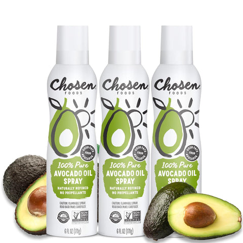 Chosen Foods 100% Pure Avocado Oil Spray, Keto Diet Friendly, Kosher Cooking Spray for Baking, High-Heat Cooking and Frying (6 oz, 6 Pack)