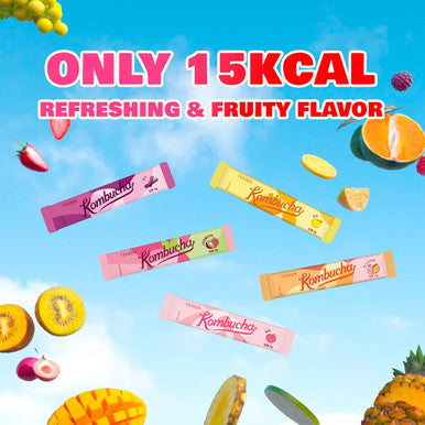 Teazen Kombucha Tea Sunset Bliss Hydration Variety Pack - 20 Sticks 5 Flavors (Peach Mango-Guava Strawberry-Kiwi Citron Mulled Wine)