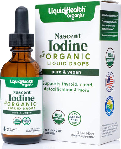 Liquidhealth Nascent Iodine Organic Liquid Liquid Iodine Drops Pure Iodine Supplement Thyroid Support & Immune Support Energy Supplement USDA Organic Vegan Colorless Tasteless Tincture