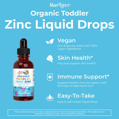 Maryruth Organics Toddler Liquid Ionic Zinc Sulfate with Organic Glycerin for Immune Support | Vegan | Formulated for Ages 1-3 | 1 Month Supply | 2 Fl Oz