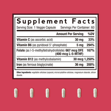 Doctor'S Recipes Iron Supplement, Iron Bisglycinate With Vitamin C, B6, Folate & B12, Non-Constipating, Stomach Friendly, Gentle Iron Pills For Iron Deficiency, Blood & Energy Support, 60 Vegan Caps