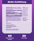 Natrol Biotin 10000mcg 4X Faster Dissolve Supplement for Healthy Hair, Skin and Nails for Those Low in Biotin Plus Energy Metabolism Support 60 Tablets