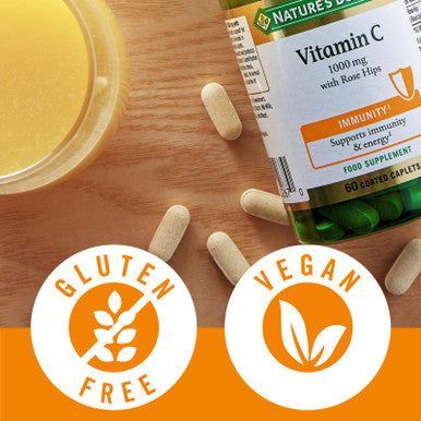 Nature's Bounty Vitamin C 1000 Mg With Rose Hips - Pack Of 60 Coated Caplets - Supports Immunity And Energy - Vegan And Gluten Free