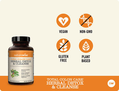 NatureWise Herbal Detox Cleanse Laxative Supplements Natural Colon Cleanser Herb Fiber Blend for Constipation Relief Toxin Rid Gut Health Weight Loss Support 1 Month Supply 60 Capsules