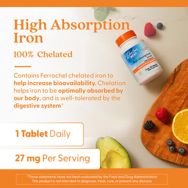 Doctor's Best High Absorption Iron With Ferrochel, 27 mg, 120 Tablets
