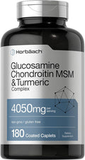 Horbaach Glucosamine Chondroitin With Turmeric & Msm | 4050 Mg | 180 Caplets | Triple Strength Formula | Non-Gmo Gluten Free