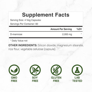 Deal Supplement D Mannose 500mg Capsules (2000mg Per Serving) 240 Veggie Pills Fast Acting Water-Soluble Form Extra Strength Urinary Tract (UTI) Health Support Non-GMO Vegan Friendly