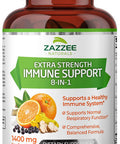 Zazzee Extra Strength 8-in-1 Immune Support, 180 Vegan Capsules, 1400 mg per Capsule, 1000 mg Vitamin C, 1000 IU mg D3, Zinc, Elderberry, Echinacea, Goldenseal, Turmeric and Astragalus, All-Natural