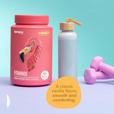 Birdman Fitmingo Vegan Protein Powder With Inositol, Collagen Boosters, Hyaluronic Acid And Vitamins Low Carb, Dairy Free, Lactose Free, Low Calorie 23G Plant Based Vanilla Protein Powder
