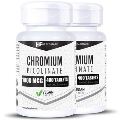 Healthfare Chromium Picolinate 1000Mcg | 400 Tablets | Support Carbohydrate Breakdown & Metabolism | Non-Gmo And Gluten-Free By