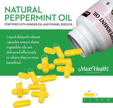 Maxi Health - Peppermint Oil with Ginger & Fennel Delayed Release Capsules - Digestion & Absorption Ingestible Dietary Supplement with Natural Essential Oil Ingredients - Digestive Health Support