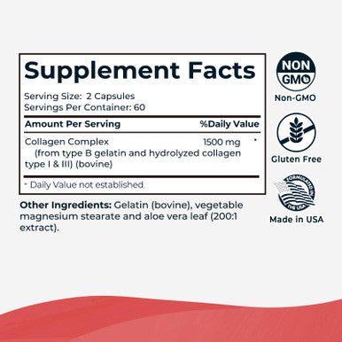 Collagen Complex Premium Supplement 1500 Mg Collagen Type I and III Hydrolyzed Multi Collagen Capsules Support Healthier Hair Skin Bone & Joints Non GMO 120 Veggie Capsules Made in USA
