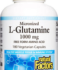 Natural Factors Micronized LGlutamine 1000 mg Supports Muscles and Immune Function 180 Capsules