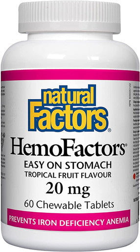 Natural Factors HemoFactor Iron 20mg 60 Chewable Tablets