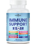 8 in 1 Immune Support Booster Supplement with Elderberry, Vitamin C and Zinc 50mg, Vitamin D 5000 IU, Turmeric Curcumin & Ginger, B6, Echinacea 60 CT
