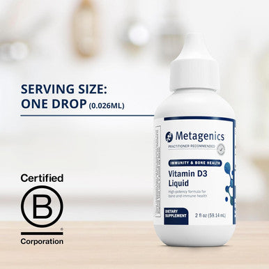 Metagenics D3 Liquid - 2 fl oz - Liquid Vitamin D3 - Bone Health & Immune Support - Suitable for Kids - 2275 Servings