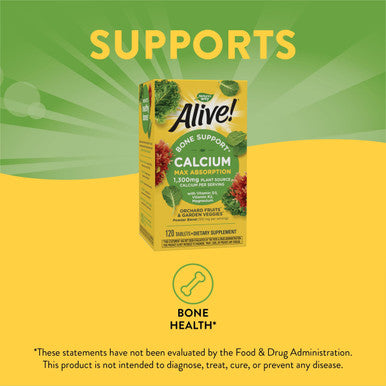 Nature'S Way Alive! Calcium Bone Support* Supplement, Vitamin D3, K2 & Magnesium, 120 Tablets
