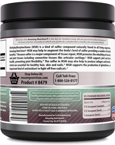 Amazing Nutrition Formulas MSM (Methylsulfonylmethane) Supplement | 1300 Mg Per Serving | 2.2 Lbs.Jar | Unflavored