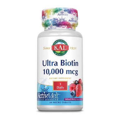 Kal Ultra Biotin 10,000 Mcg Activmelts | Healthy Hair Growth Formula, Skin & Nail Health Support | 60 Tablets